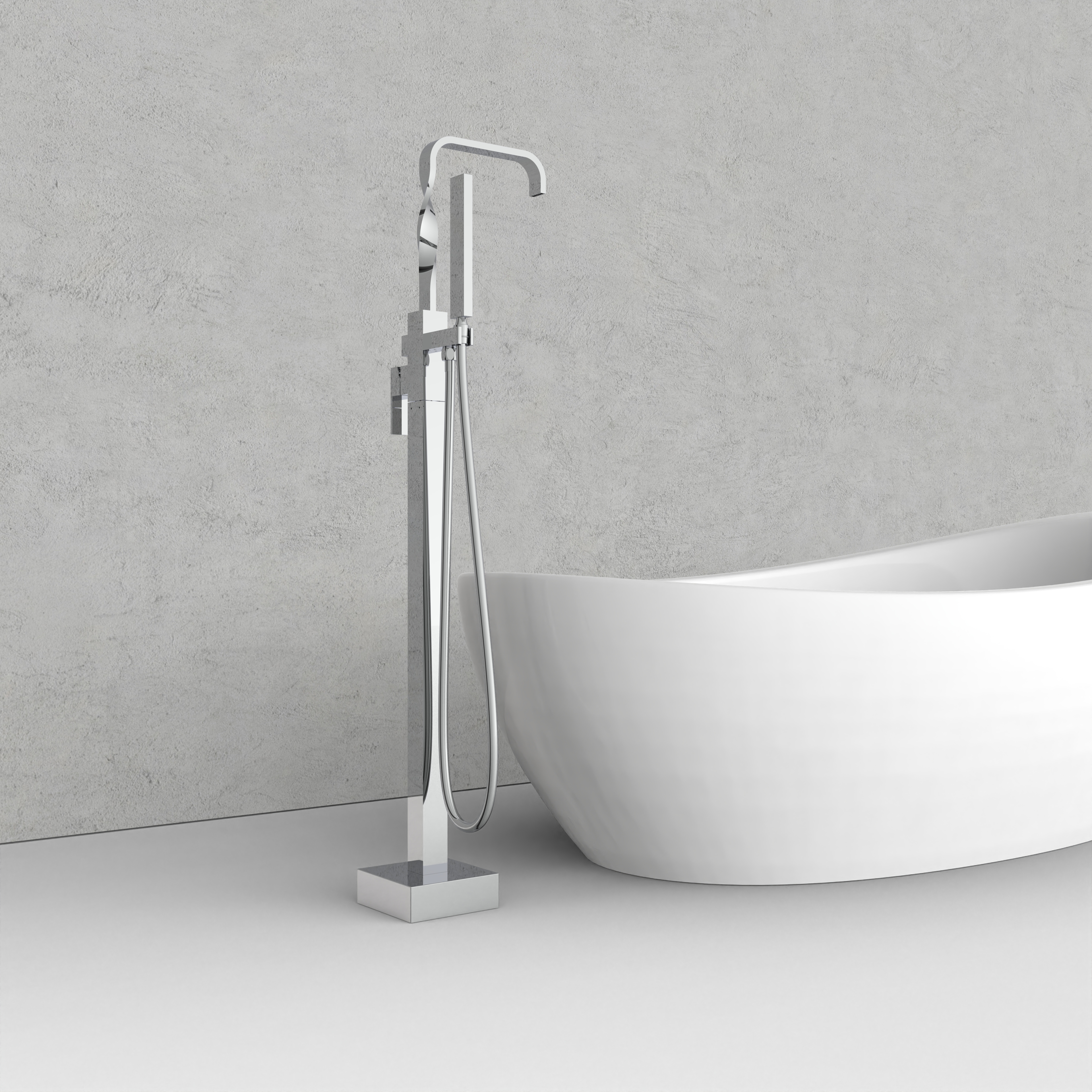 Spiral Square Brass Floor Mounted Bathtub Faucet