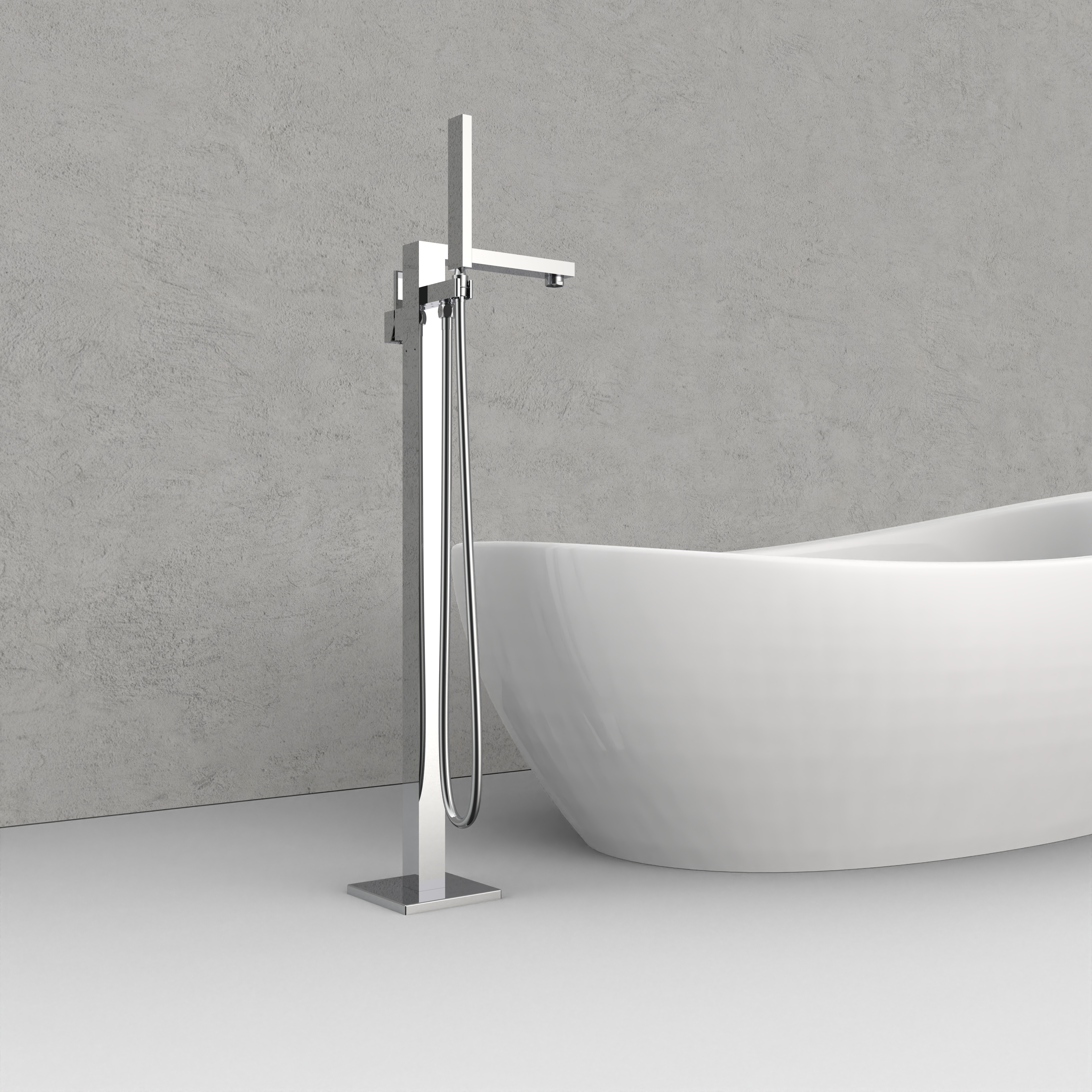 Chic Satin Nickel Floor-mounted Freestanding Bathtub Faucet