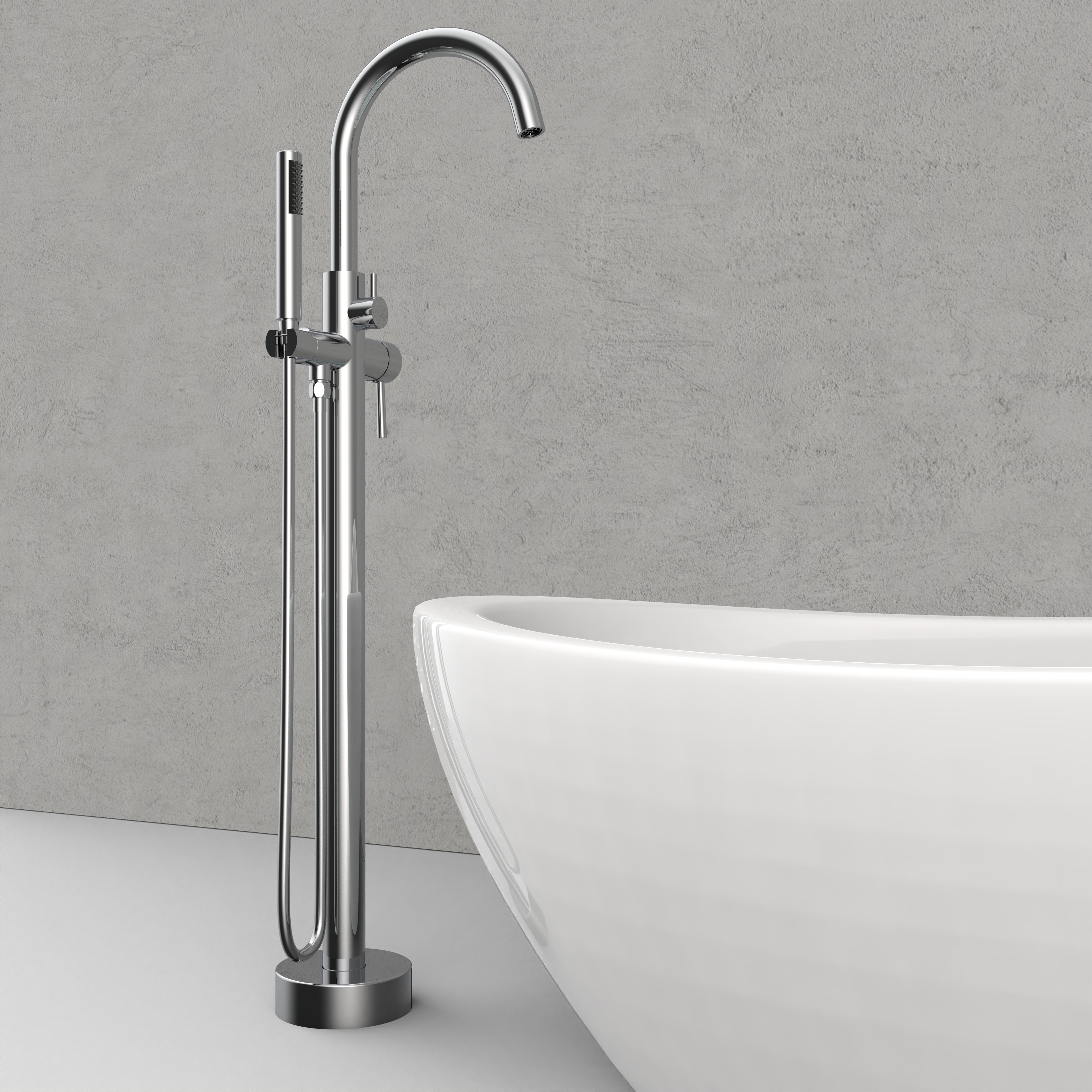 High-Flow Floor-Standing Bathtub Faucet with Water-Saving Shower Feature