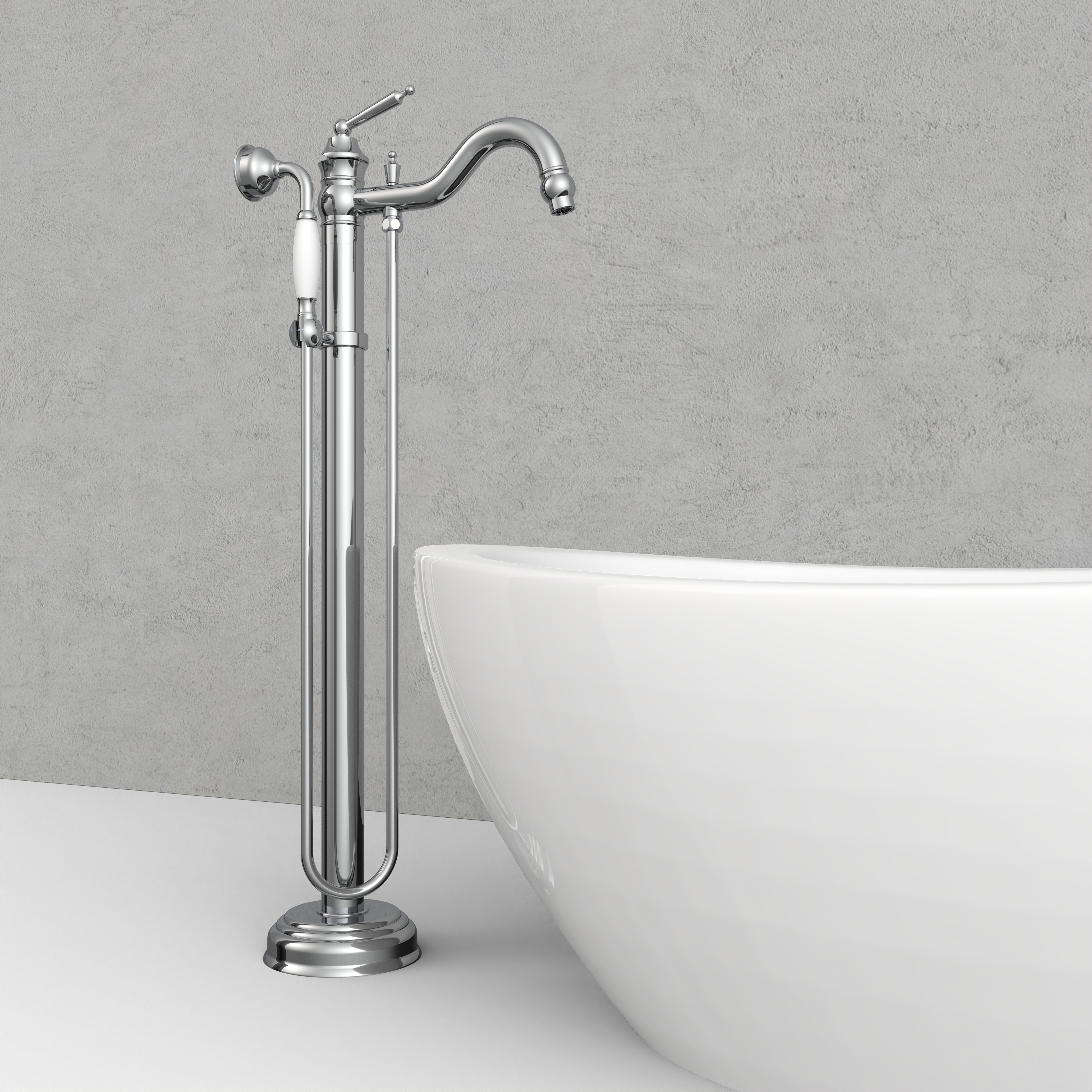 Retro Design Brass Stainless Steel Freestanding Tub Faucet