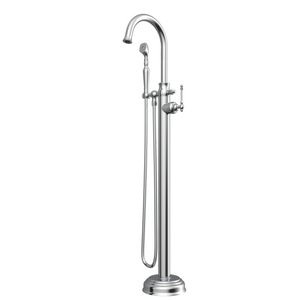 Singl Handle Floor Mount Bathtub Brass Faucet with Handheld Shower