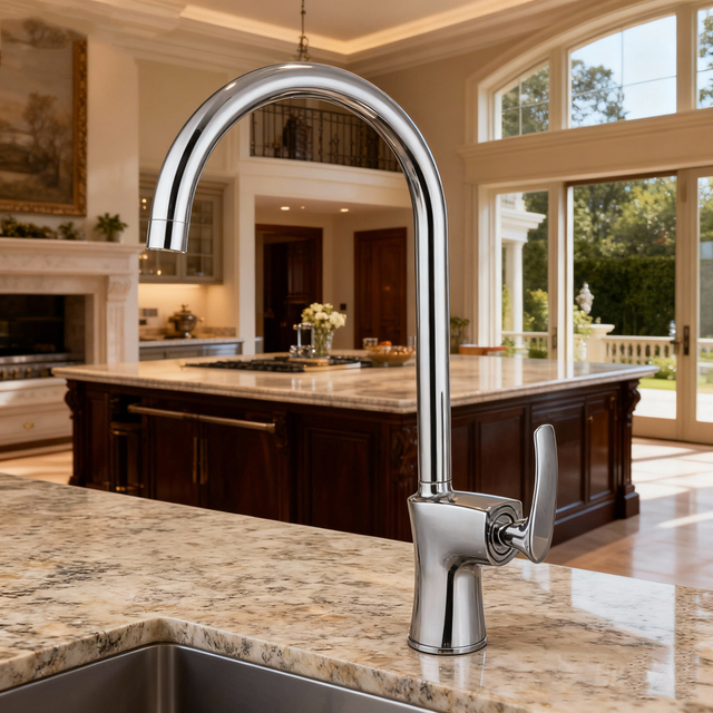 Modern Chrome Kitchen Faucet with High Arc Swive and Brass Body and Ceramic Cartridge by Global Supply