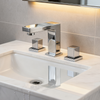 Polished Chrome Widespread Bathroom Sink Faucet with Dual Cube Handles Rectangular Aerated Spout Water-Efficient Flow and Corrosion-Resistant Brass Construction