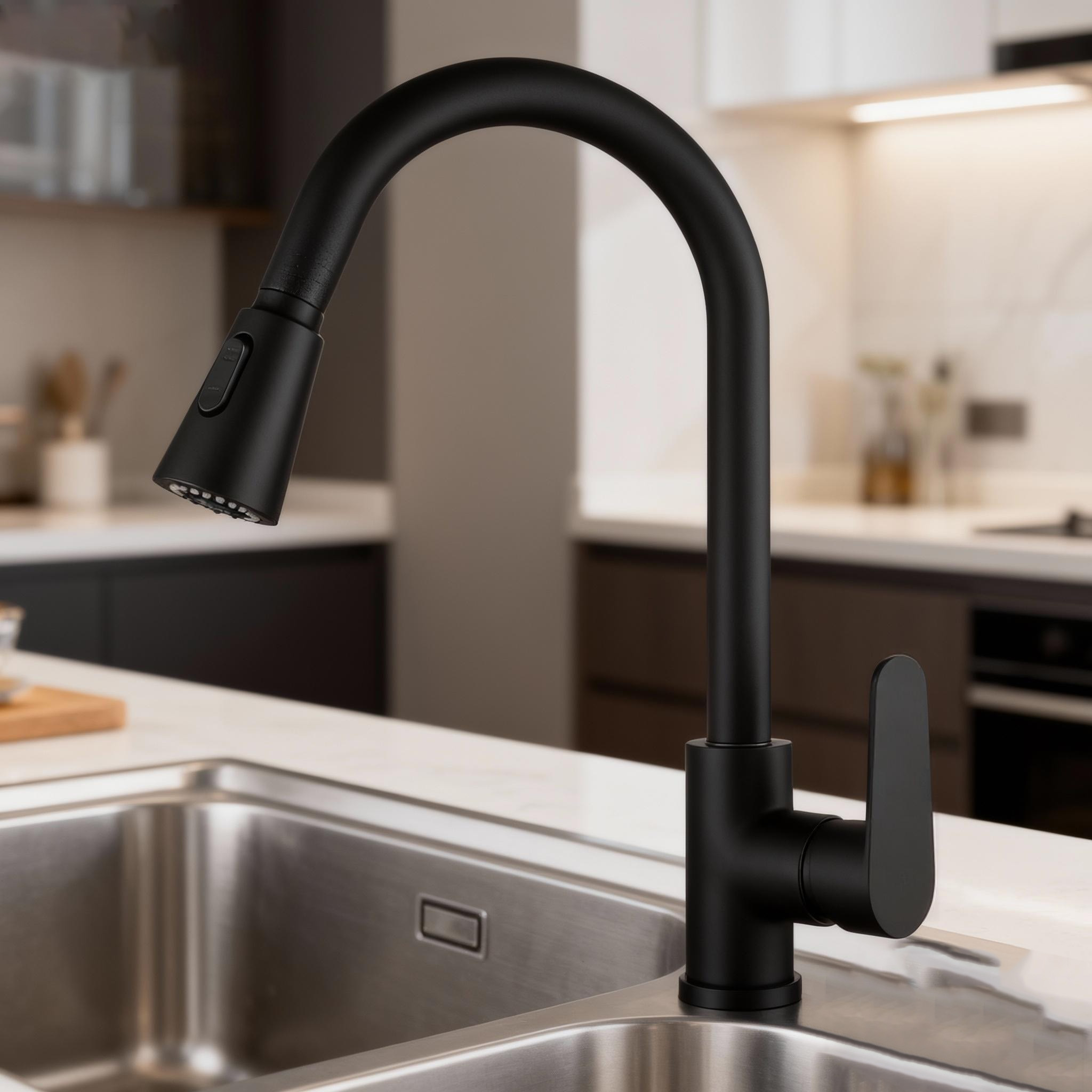 Chrome Pull-Down Kitchen Faucet in Modern Design with Dual-Mode Sprayer and Brass Made