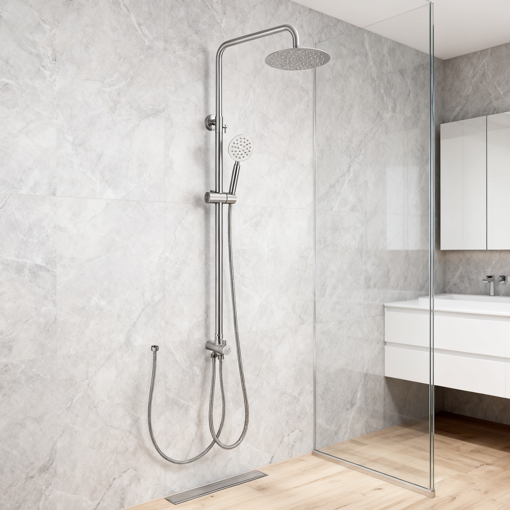 Round 304 Stainless Steel Single Cold Shower Set | Matte Black & Brushed Finishes | Landonbath