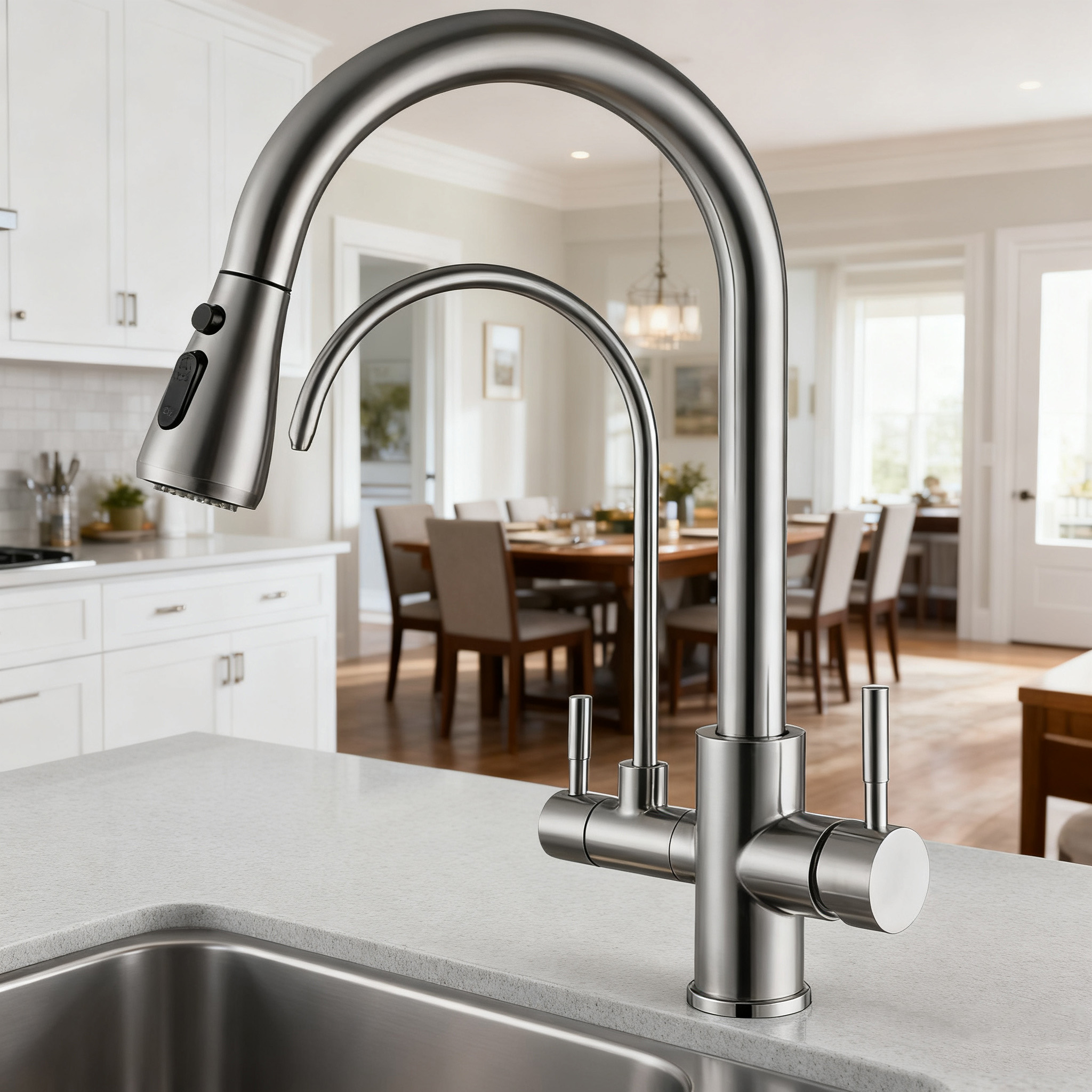 Modern Design Premium Pull-Down Kitchen Faucet with Dual-Function Sprayer and Durable Brass Construction 
