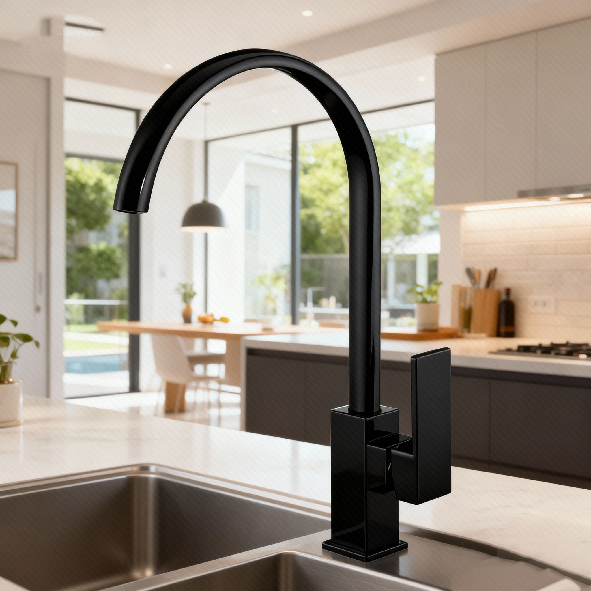 Chrome Kitchen Faucet in High Arc Brass Mixer Tap for Modern Home and Apartment Projects