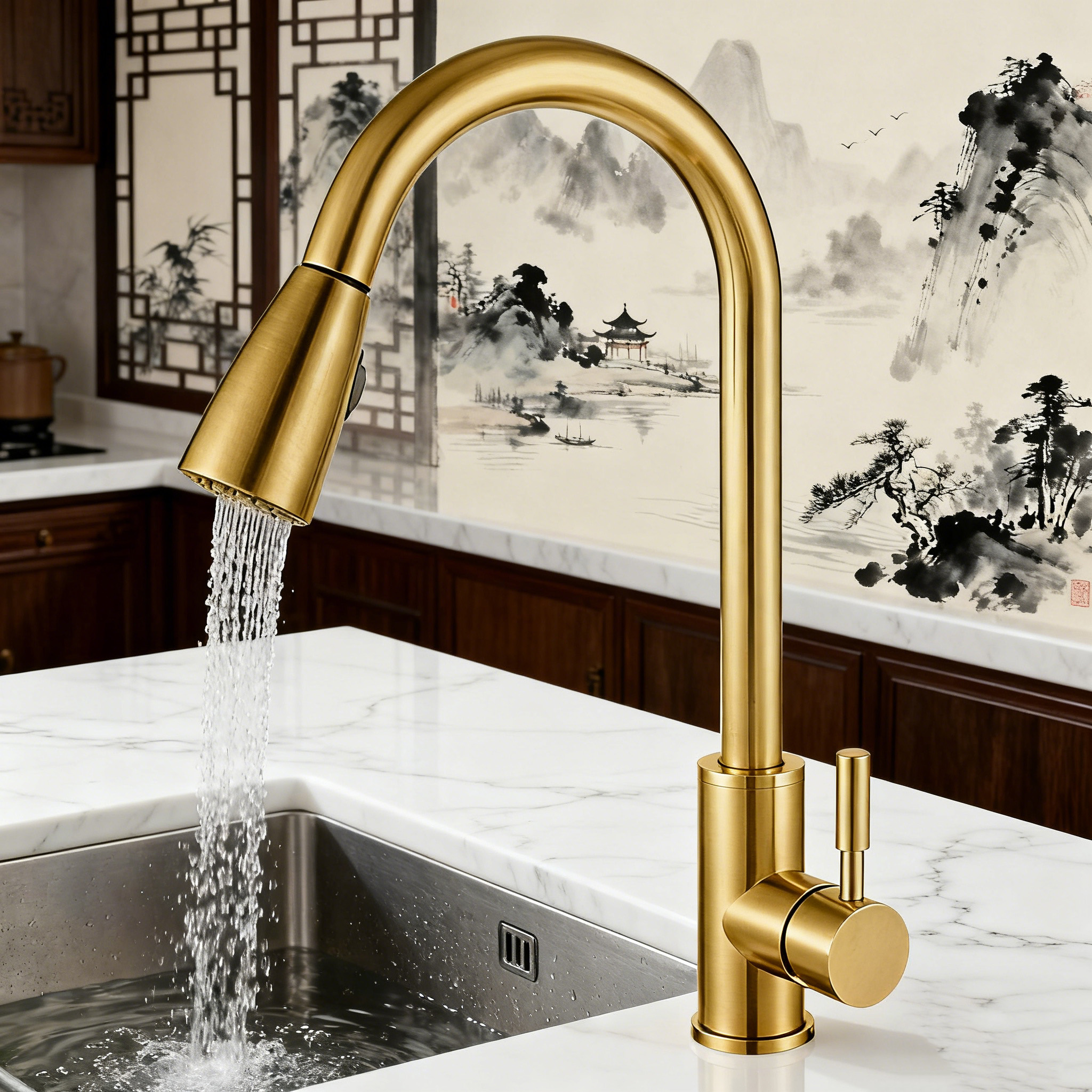Pull-Out Kitchen Faucet in 304 Stainless Steel Body & Handle and Dual-Function Sprayer for Modern Residential project