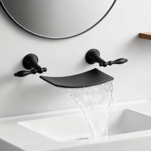 DF-05239 Brass Wall Mounted Basin Faucet Waterfall Spout Bathroom Mixer Tap – Dual Handle Vintage Design for Modern Bathrooms