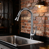 Globally Modern Chrome Brass Pull-Out Kitchen Faucet with Dual-Function Sprayer