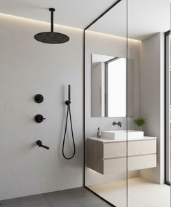 Concealed Shower System – Matte Black, 3-Function Mixer, Ceiling Rain Shower & Hand Shower