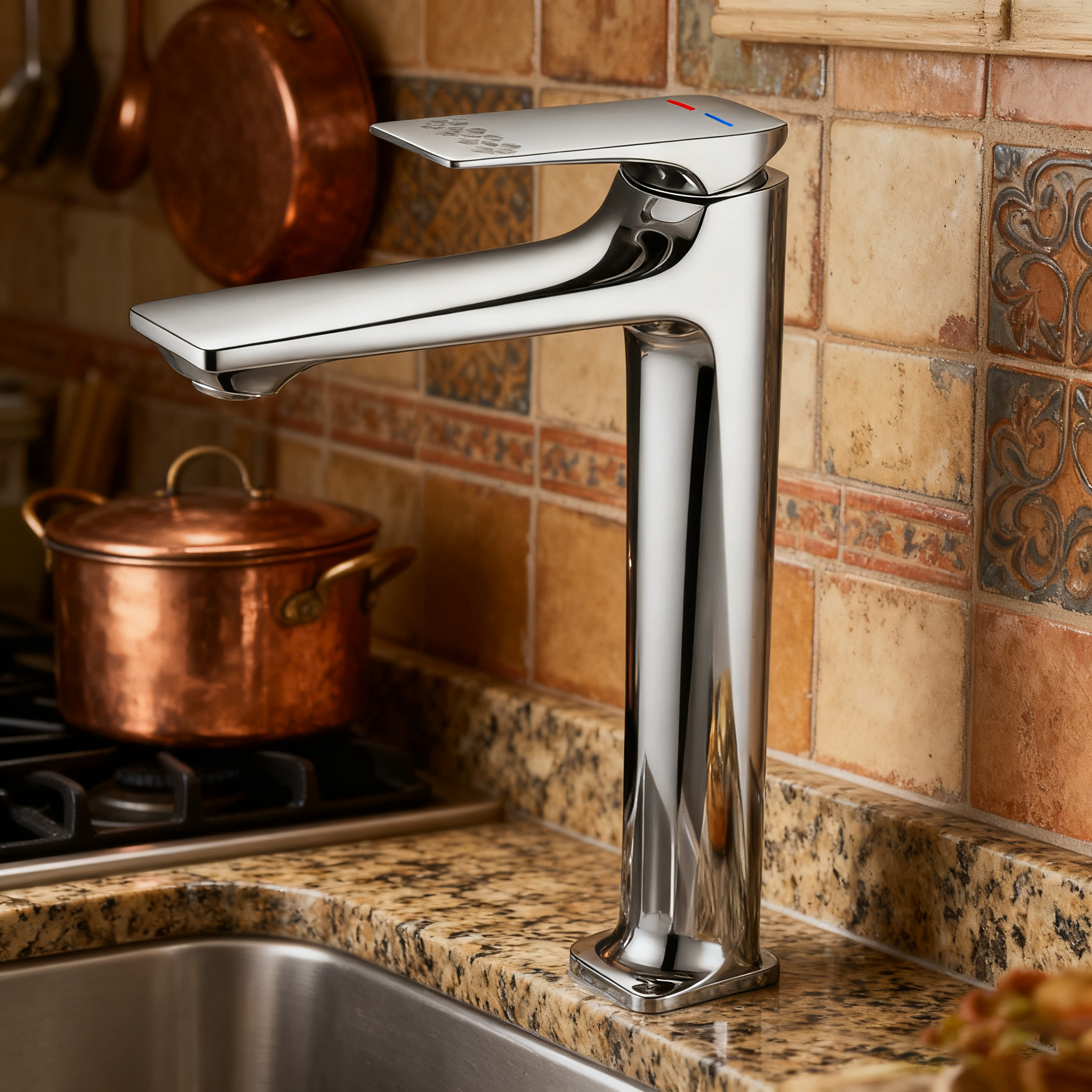 Tall Countertop Basin Faucet, Modern Brass Mixer Tap for Above Counter Vanity Sink