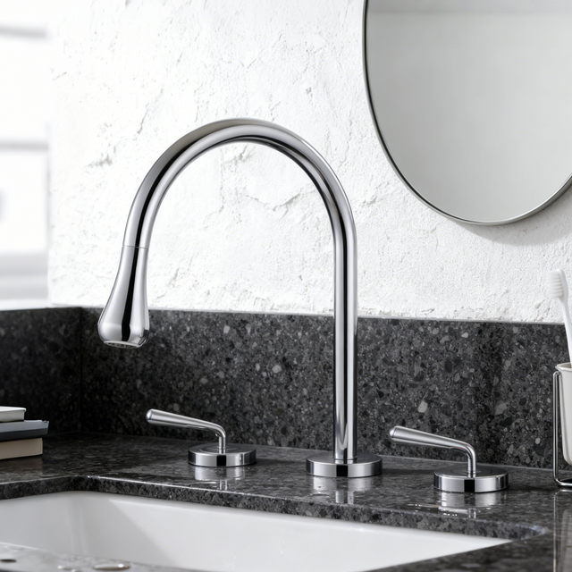 Luxury 3-Hole Brass Basin Faucet 1401009 Dual Handle Deck-Mounted Lavatory Mixer Tap – Polished Chrome Finish G1/2” × 800 mm Inlet Hoses