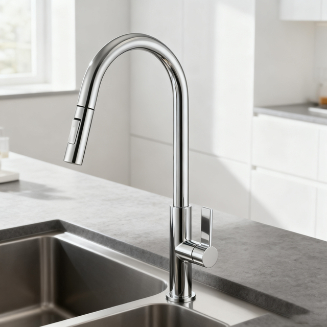 Brass Kitchen Faucet with Pull-Down Sprayer in Multi-Finish Options Premium Kitchen Taps for Global Projects