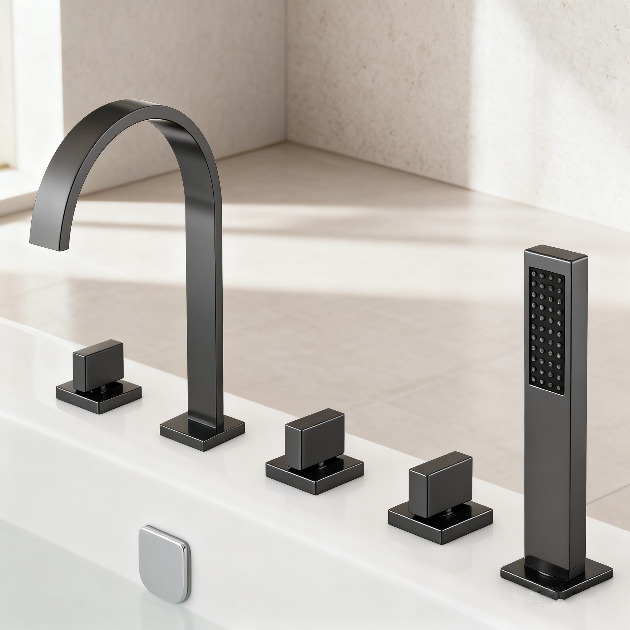 deck-mounted roman tub faucet gun metal