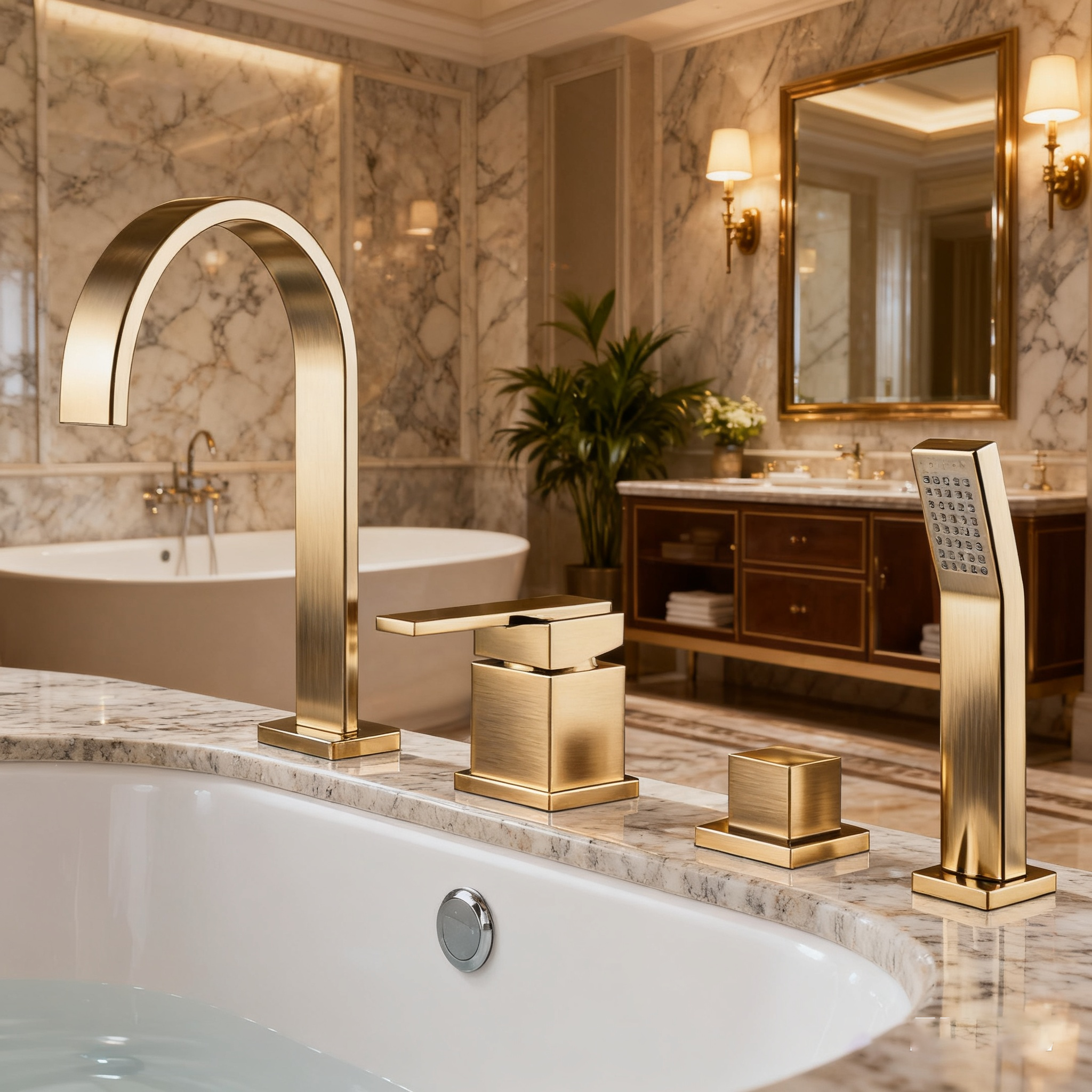 brushed gold deck mount bathtub filler Europe