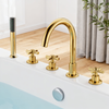 DF-02035 Deck-Mounted Bathtub Mixer – Classic Cross Handle 5-Hole Roman Tub Faucet Set in Brushed Gold