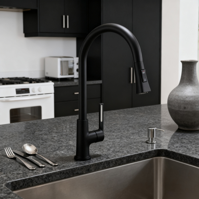 Modern Pull Down Kitchen Faucet With Sprayer Single Handle High Arc Chrome Finish Brass Body from China manufacturer 