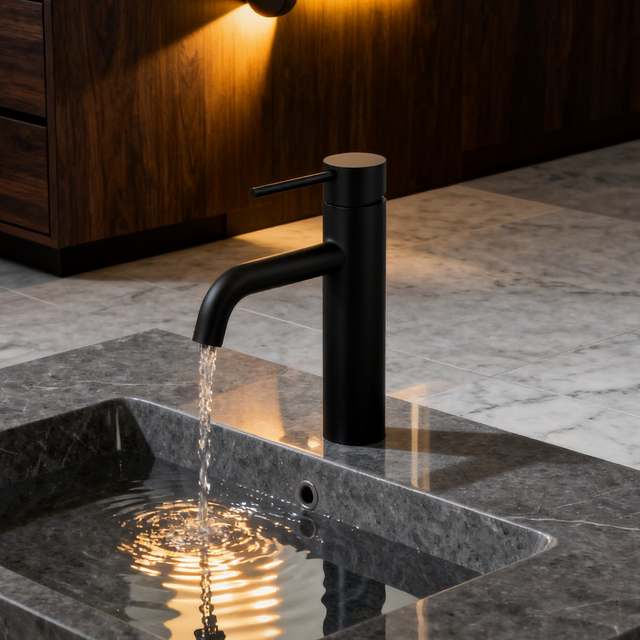 DF-4901 Brass Basin Mixer Tap Elegant Matte Black Single Handle Bathroom Faucet with Aerated Sprayer for Modern Countertop Basins Product Overview