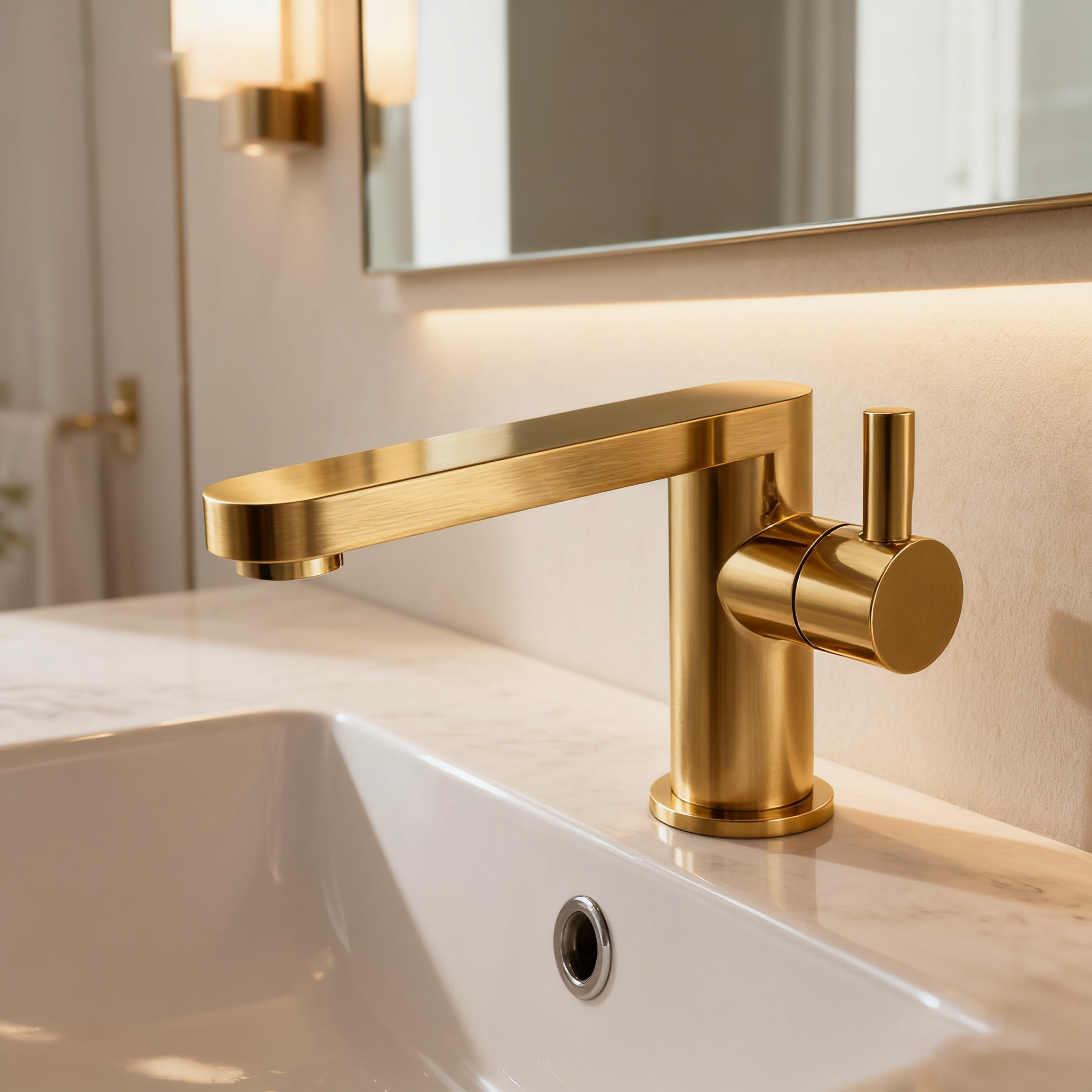 DF-3801 Brushed Gold Basin Faucet – 304 Stainless Steel | Single-Handle