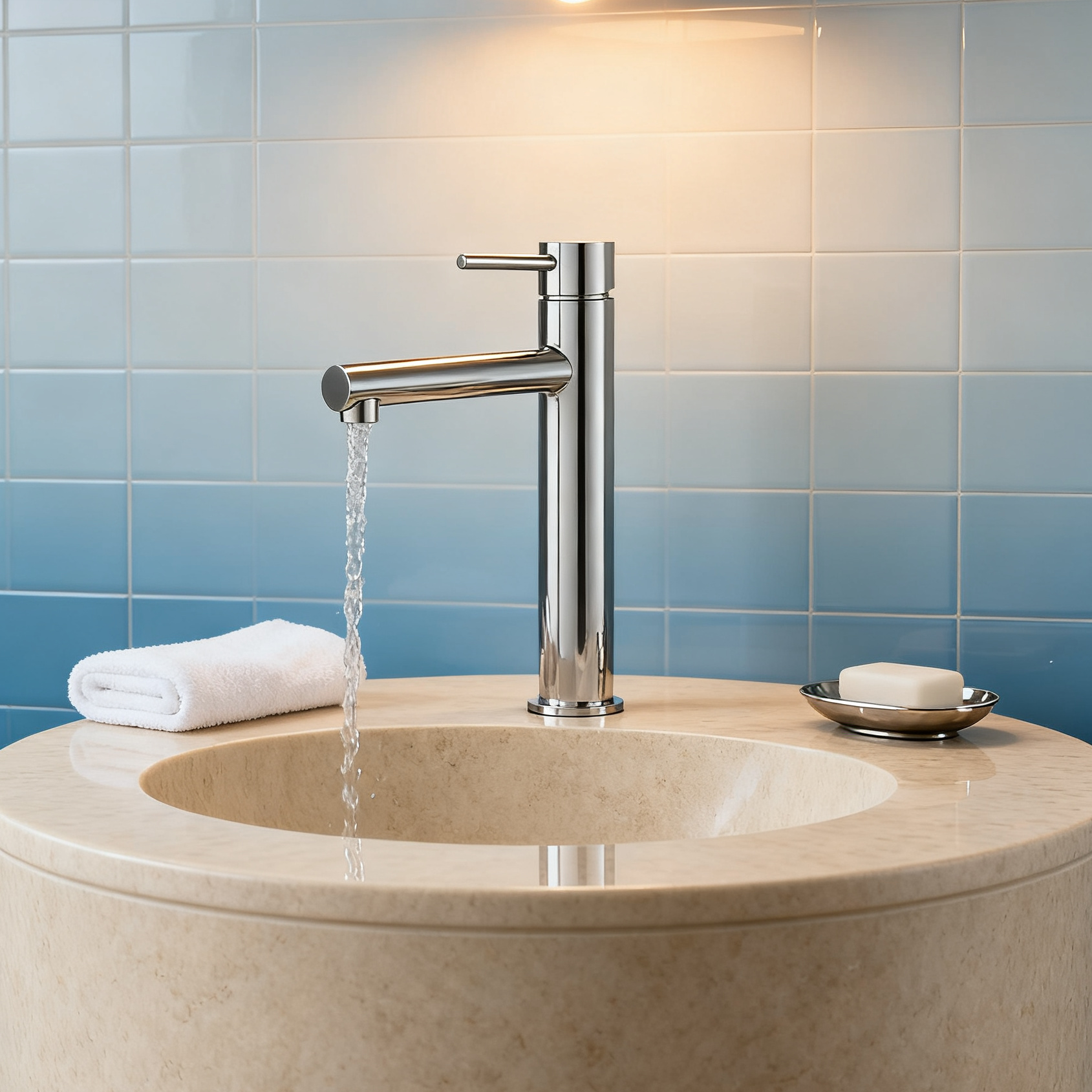 Modern Tall Stainless Steel Basin Mixer Tap – Brushed Finish Cylindrical Vessel Sink Faucet with Single Handle and Water-Saving Aerator Durable 304 Stainless Steel Bathroom Tap OEM Supplier