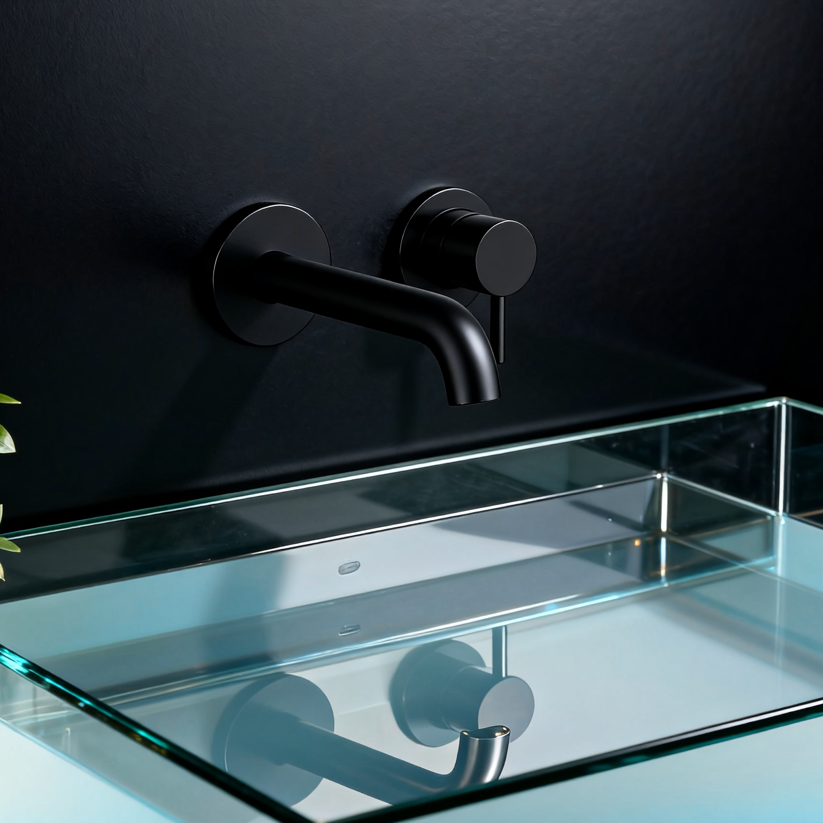 DF-05201-3 Wall-Mounted Brass Basin Faucet (Matte Black) Minimalist Round-Plate Design Architectural Contemporary Series