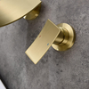 Brushed Gold Wall Mounted Waterfall Bathroom Sink Faucet with Single Lever Handle Wide Cascade Spout and Corrosion Resistant Finish for Modern Basin Installations