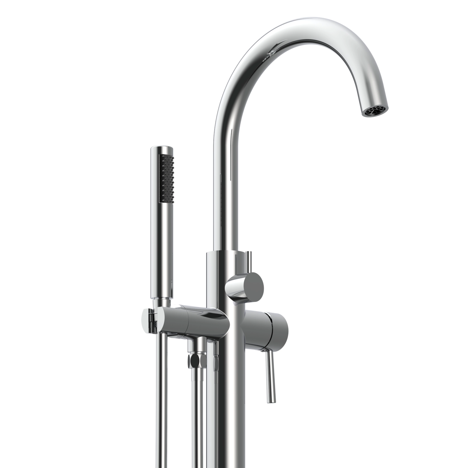 High-Flow Floor-Standing Bathtub Faucet with Water-Saving Shower Feature