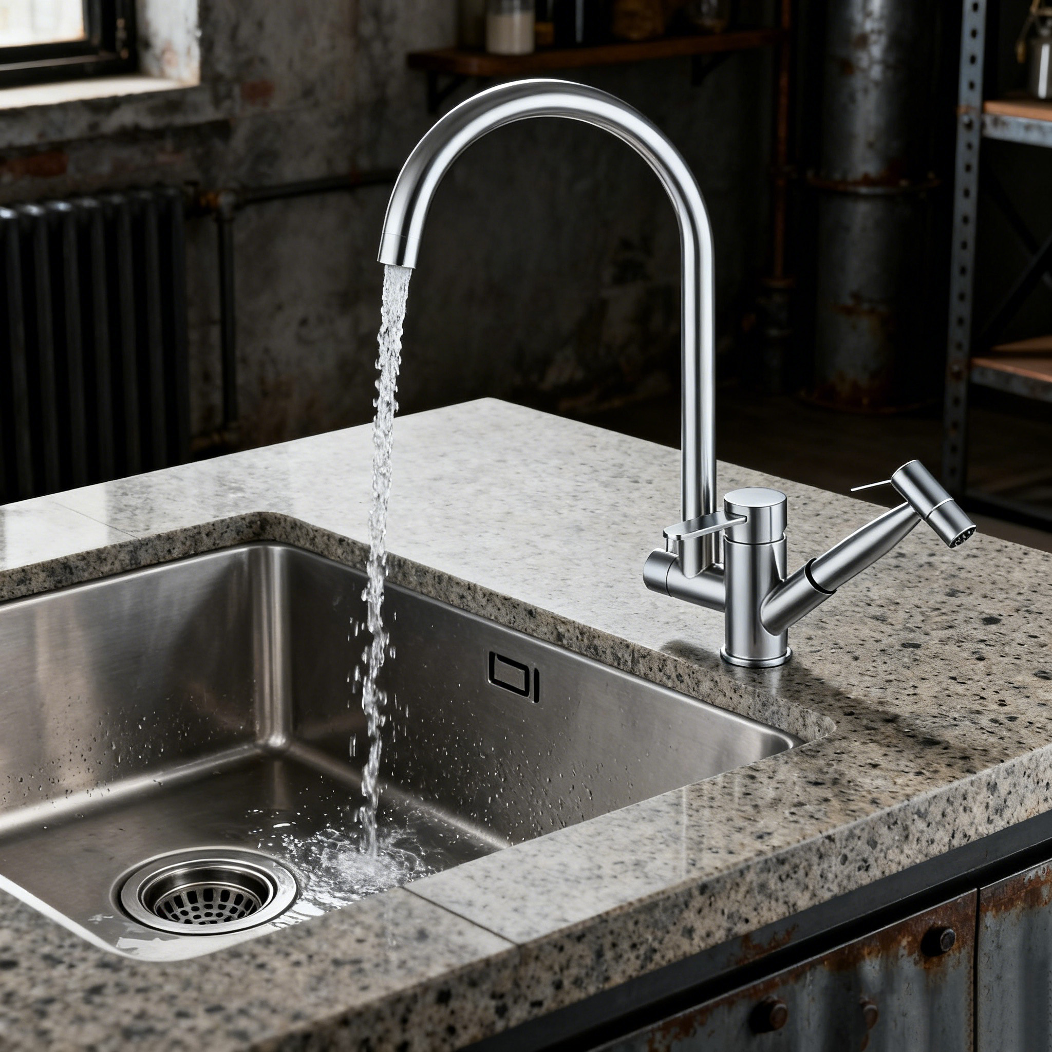 Stainless Steel Kitchen Faucet with Pull-Out Sprayer and High-Arc Spout in Modern Sink Mixer for Commercial Projects