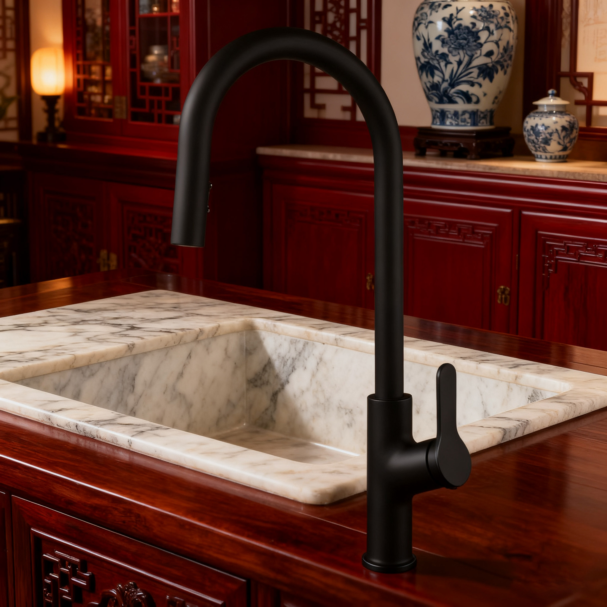 High Arc Zinc Alloy Commercial Chrome Kitchen Tap with Pull-Down Sprayer from China manufacturer 