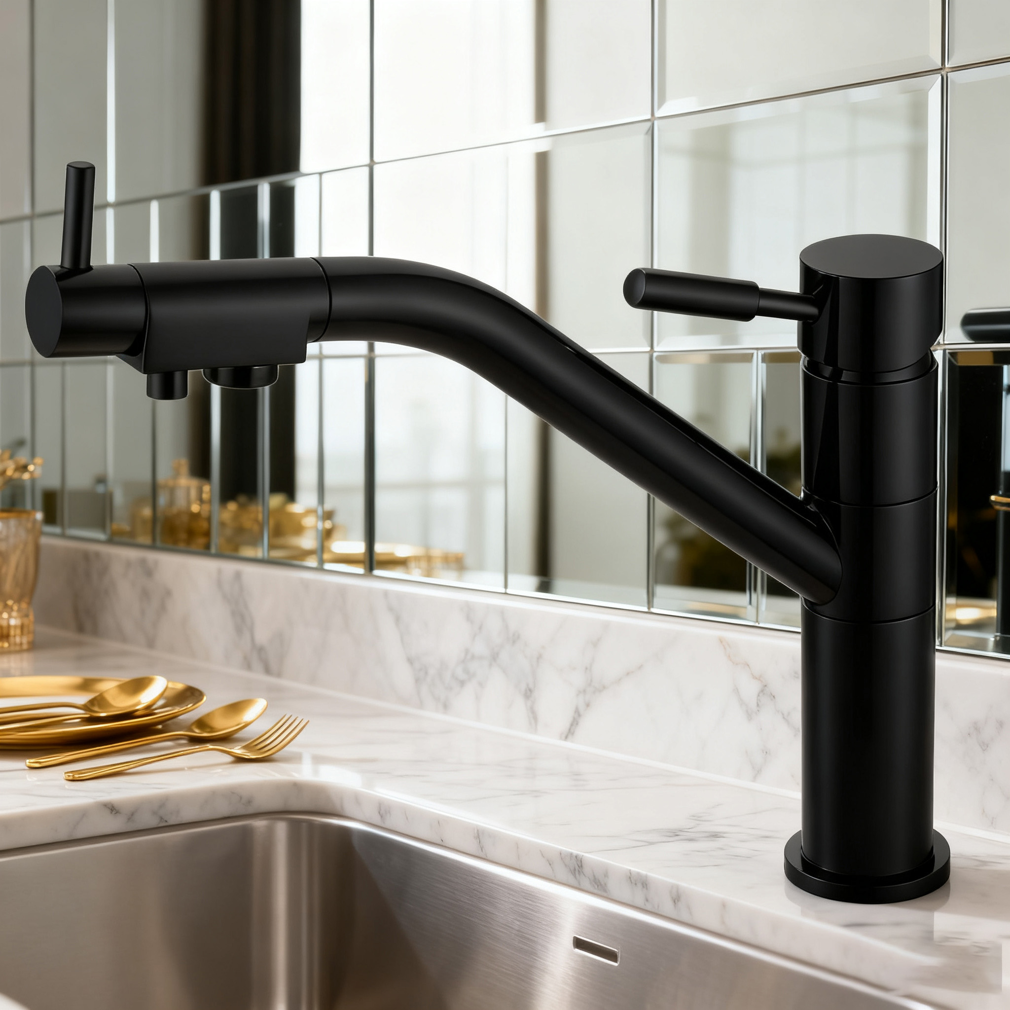 Kitchen Faucet with Sprayer - Premium Chrome Sink Mixer for Modern Kitchens 