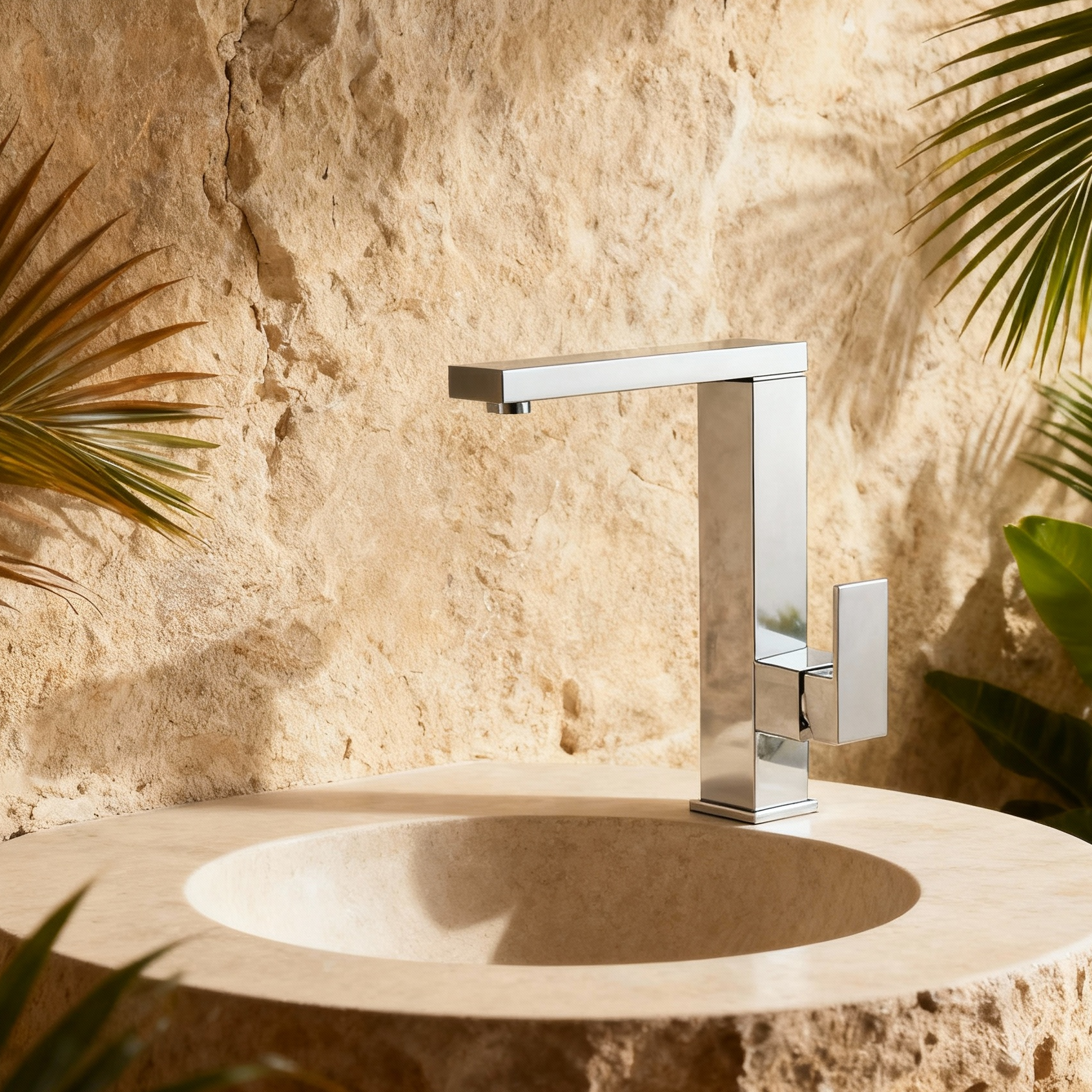 DF-02011TB DR Brass Basin Faucet – Modern Square Tall Mixer Tap for Countertop Wash Basins