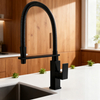 Commercial Pull Down Kitchen Faucet in High-Arc Brass Mixer Tap with Flexible Spring Sprayer for Modern Projects