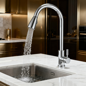 Pull-Out Kitchen Faucet in 304 Stainless Steel Body & Handle and Dual-Function Sprayer for Modern Residential project