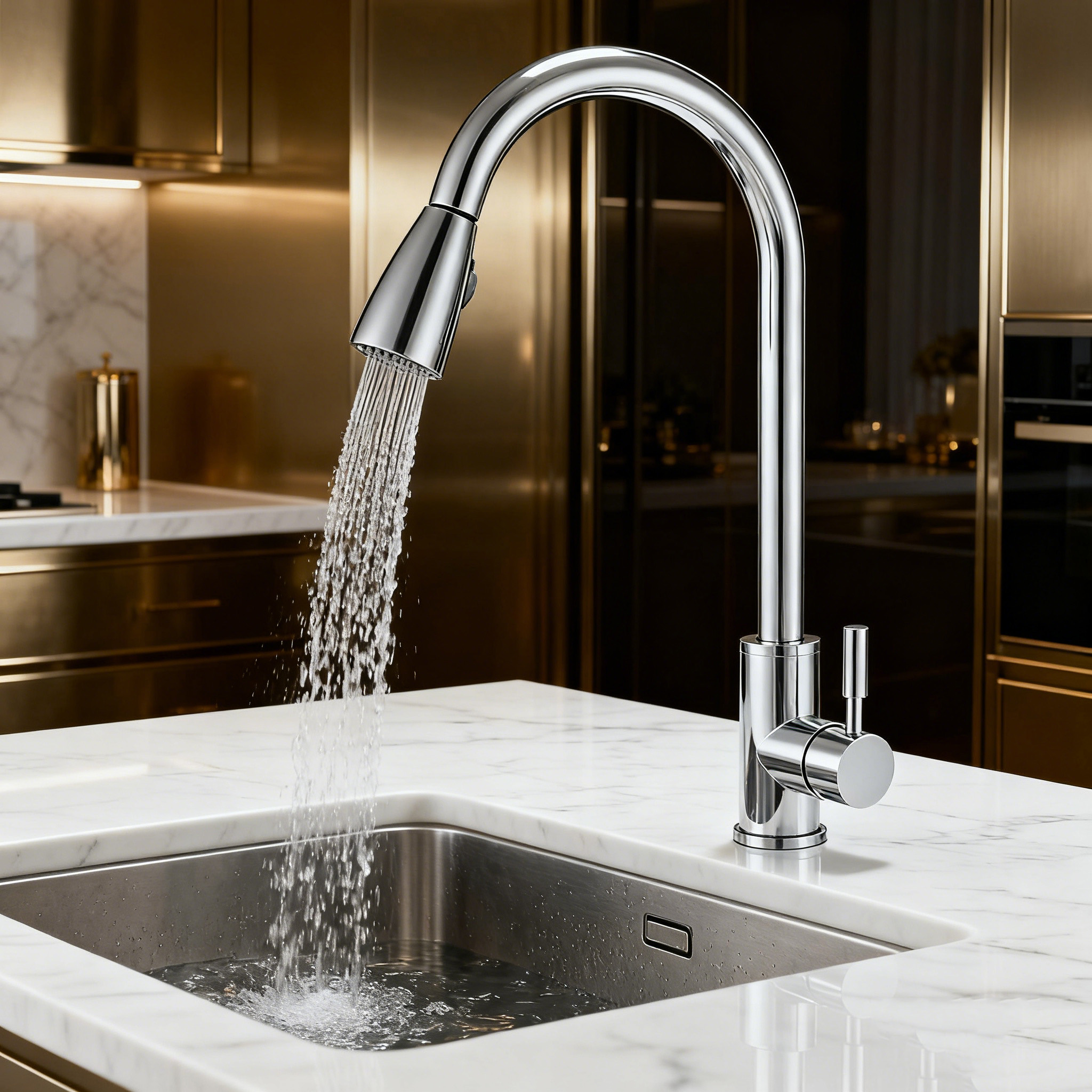 Pull-Out Kitchen Faucet in 304 Stainless Steel Body & Handle and Dual-Function Sprayer for Modern Residential project