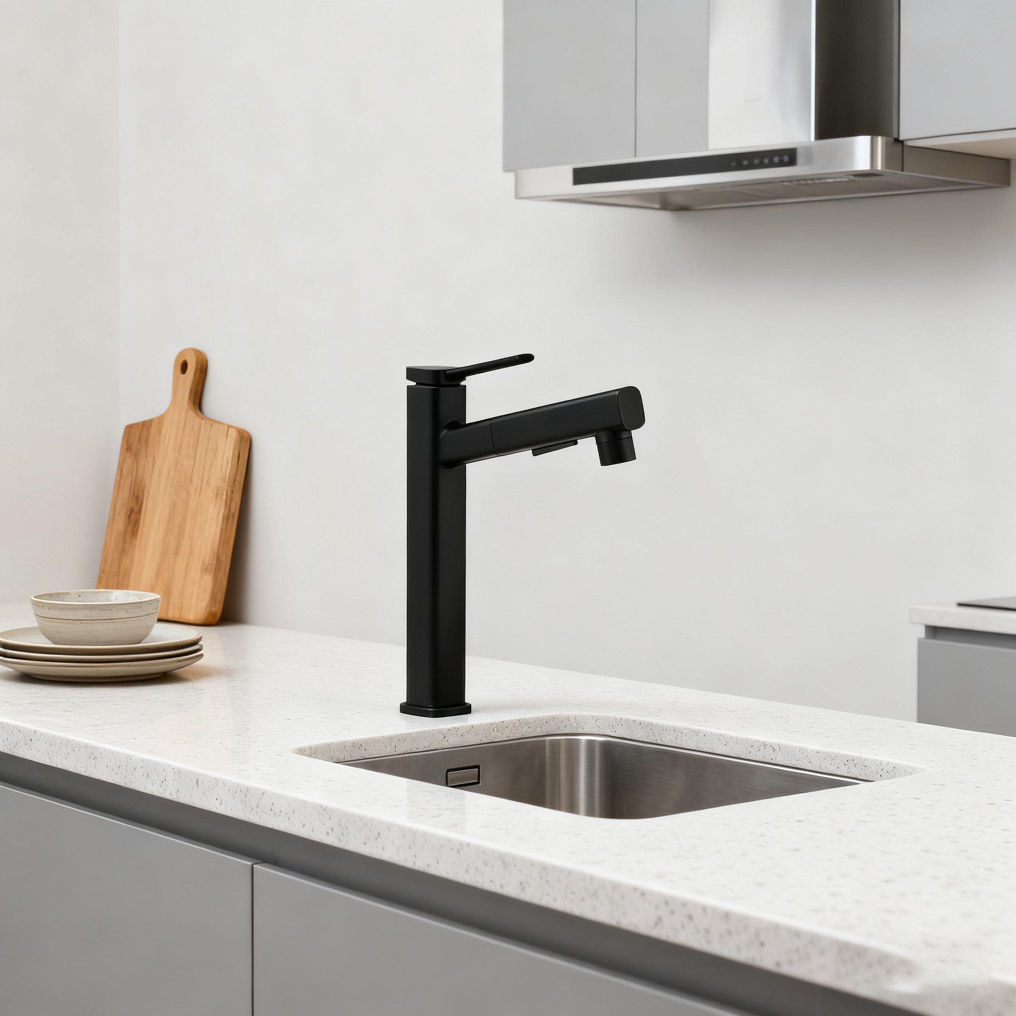 Matte Black Kitchen Faucet | Modern Single Handle Sink Mixer Tap with Sprayer for Residential and Commercial Use