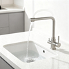 Stainless Steel Kitchen Faucet with Dual-Handle Design and 360° Swivel Spout for Residential or Commercial Kitchens
