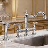 Premium Chrome Bridge Kitchen Faucet with Side Sprayer and Hot and cold switches