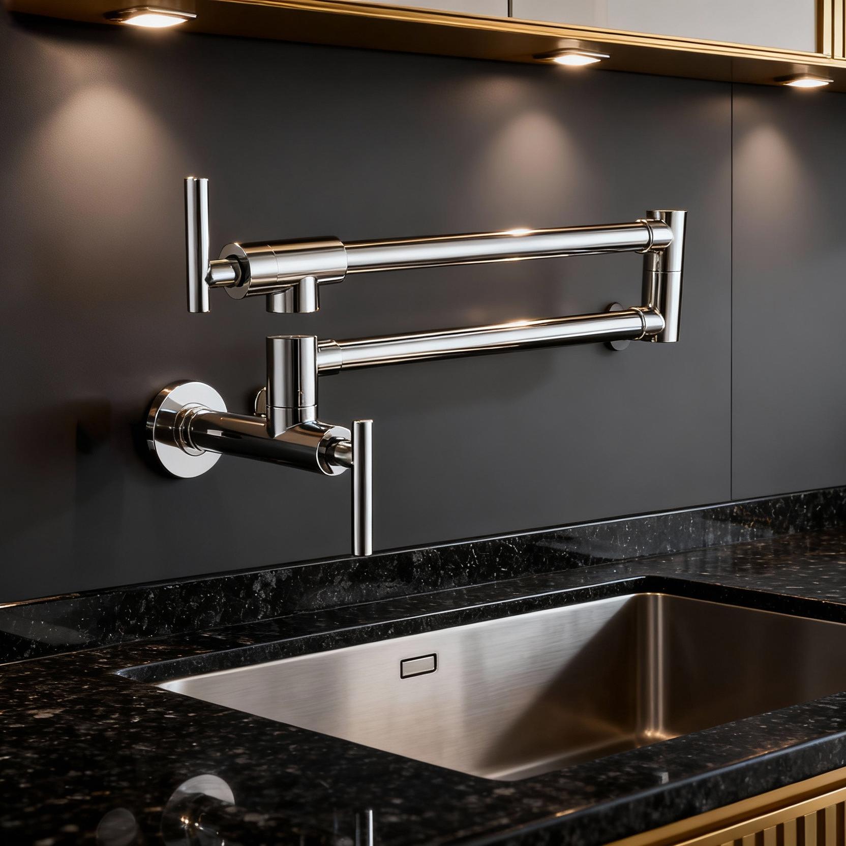 Modern Chrome Wall-Mounted Pot Filler Faucet with Many Color Finishes from Chinese Manufacturer 