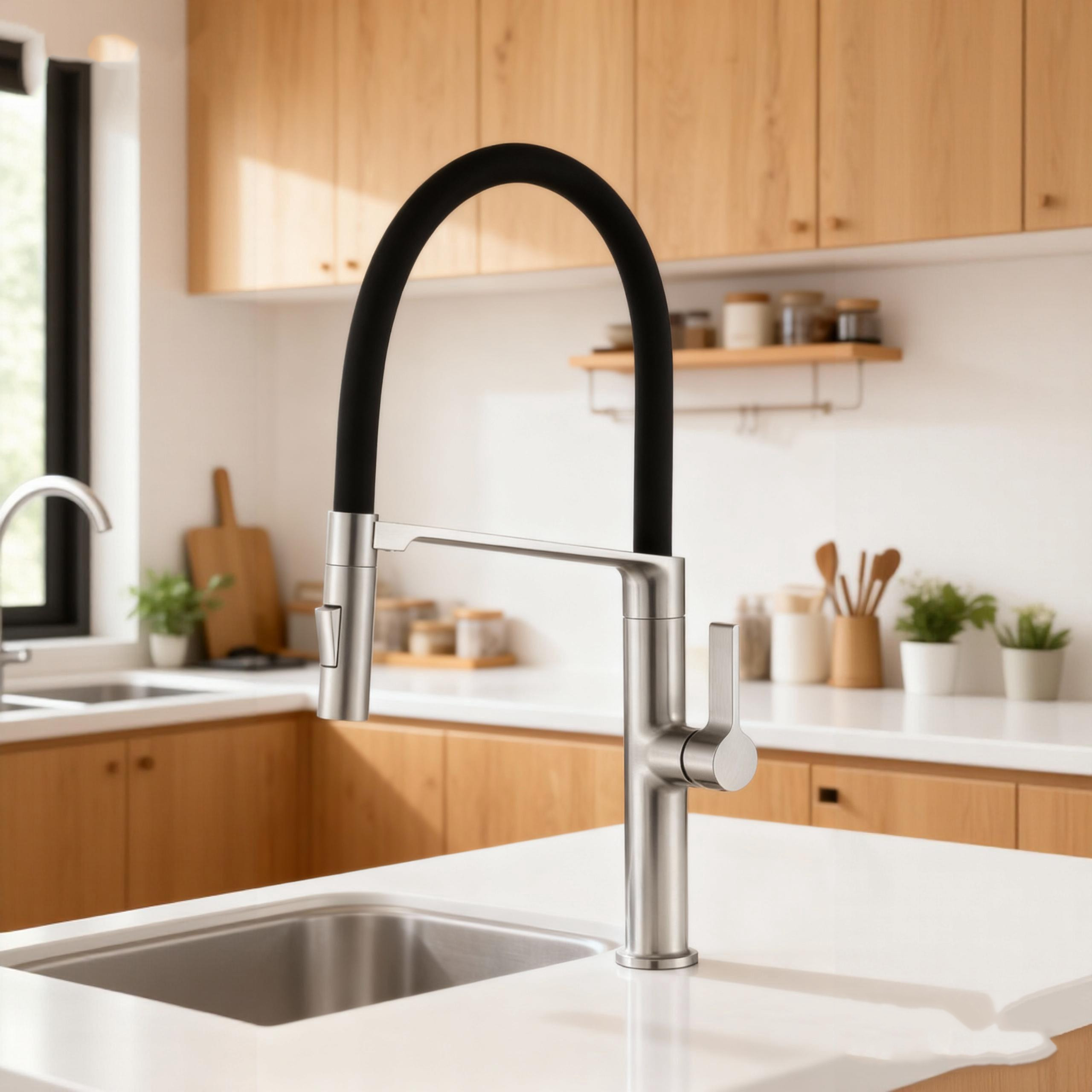 Modern Flexible Pull-Down Kitchen Faucet Stainless Steel Black Hose Mixer Tap for Residential & Commercial Use
