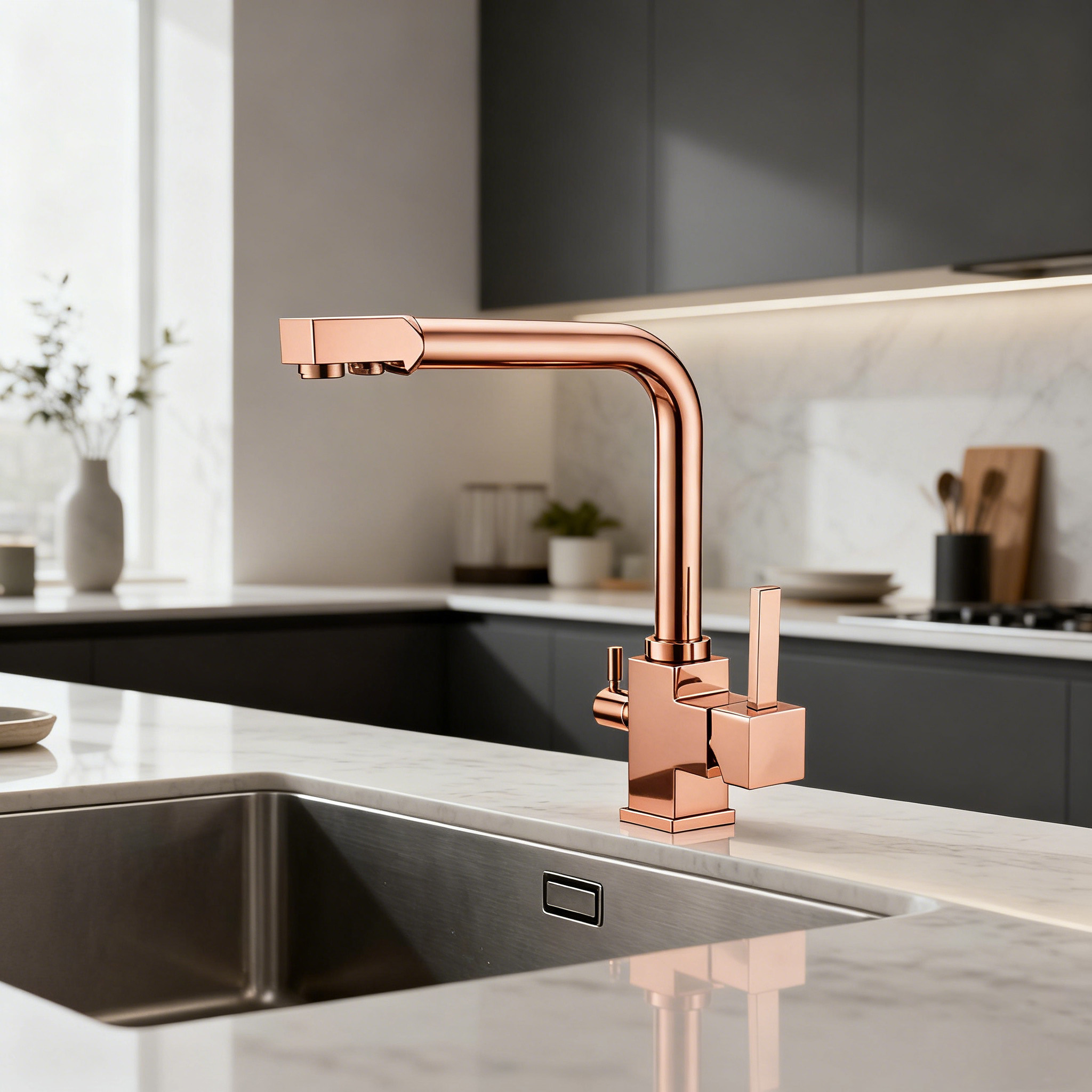 Modern Brass Kitchen Faucet with Dual Water Outlet and Zinc-Alloy Handlefor Project-Ready Quality 