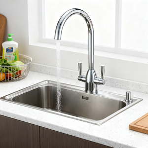 Dual Handle Kitchen Faucet with High Arc Spout and Chrome Finish Brass Mixer Tap 