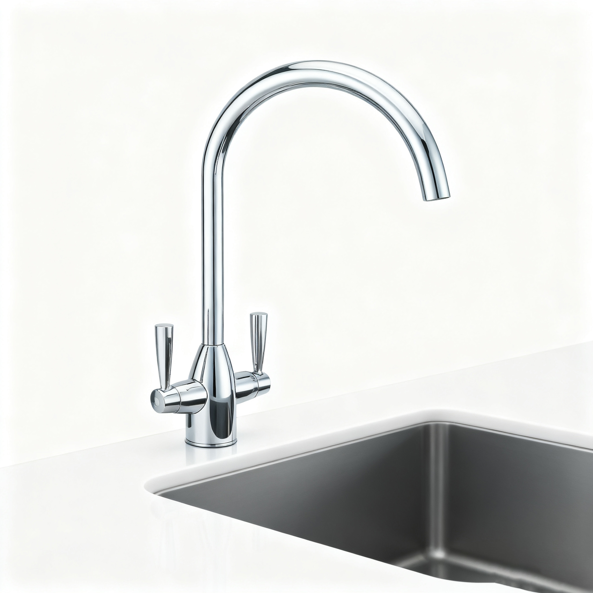 Dual Handle Kitchen Faucet with High Arc Spout and Chrome Finish Brass Mixer Tap 