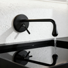 Matte Black Wall Mounted Bathroom Sink Faucet with Curved Teardrop Spout Lever Handle Aerated Flow Corrosion-Resistant Copper Construction and Sleek Minimalist Design - Model 1401014