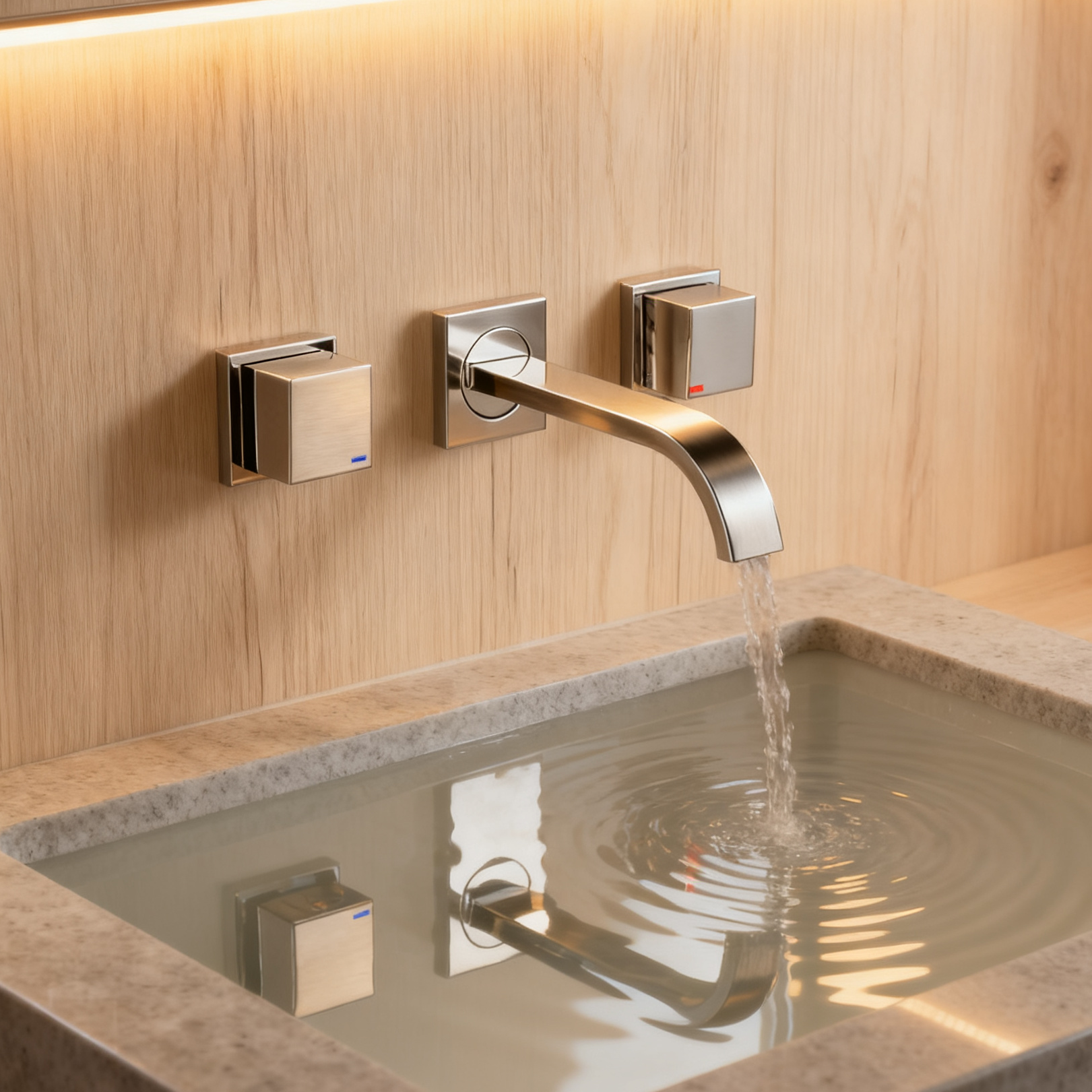 DF-05206 Wall-Mounted Brass Basin Faucet – Dual Handle Square Design Mixer Tap