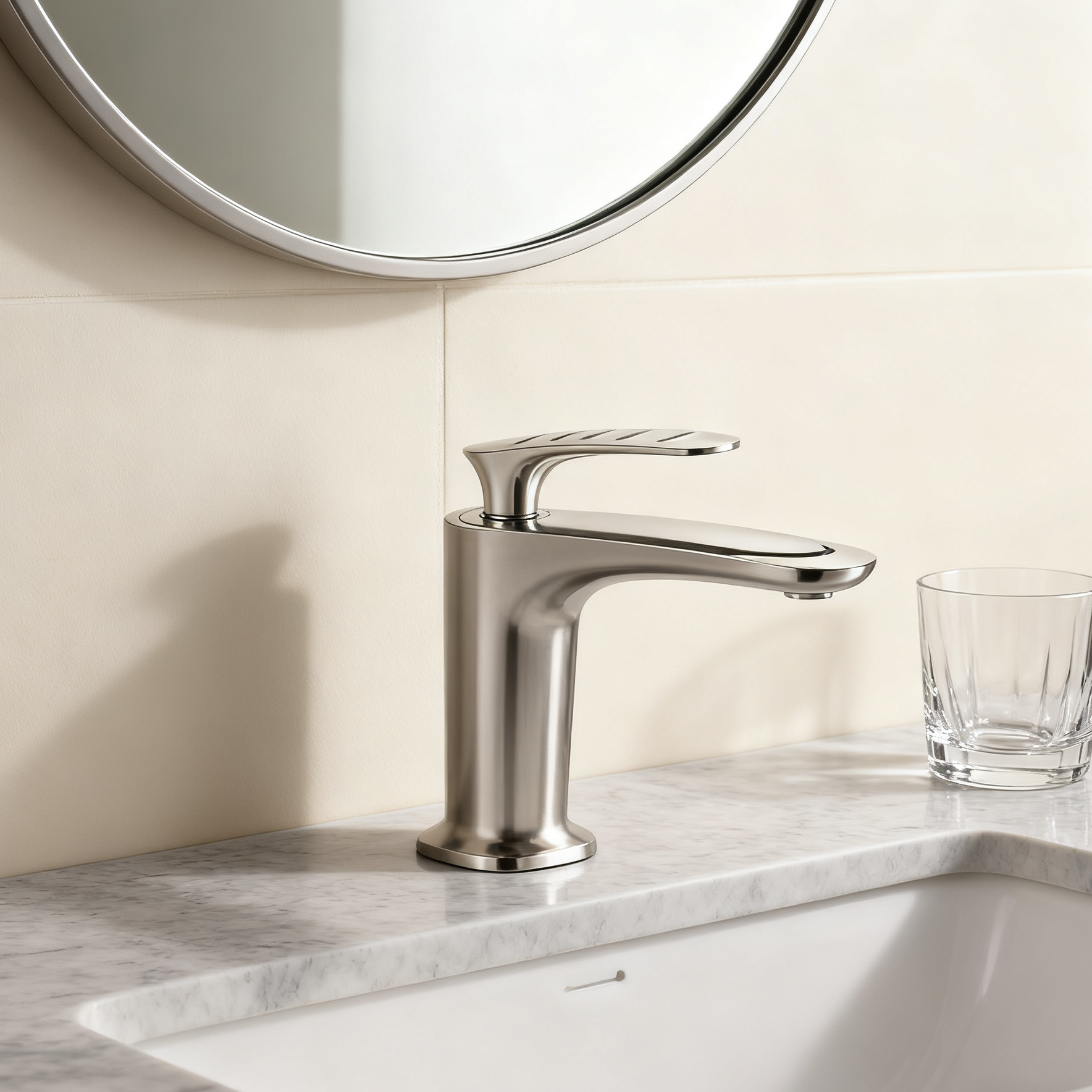 DF-01311 Brushed Nickel Brass Basin Faucet – Modern Design with Smooth Water Flow & Premium Sprayer Function