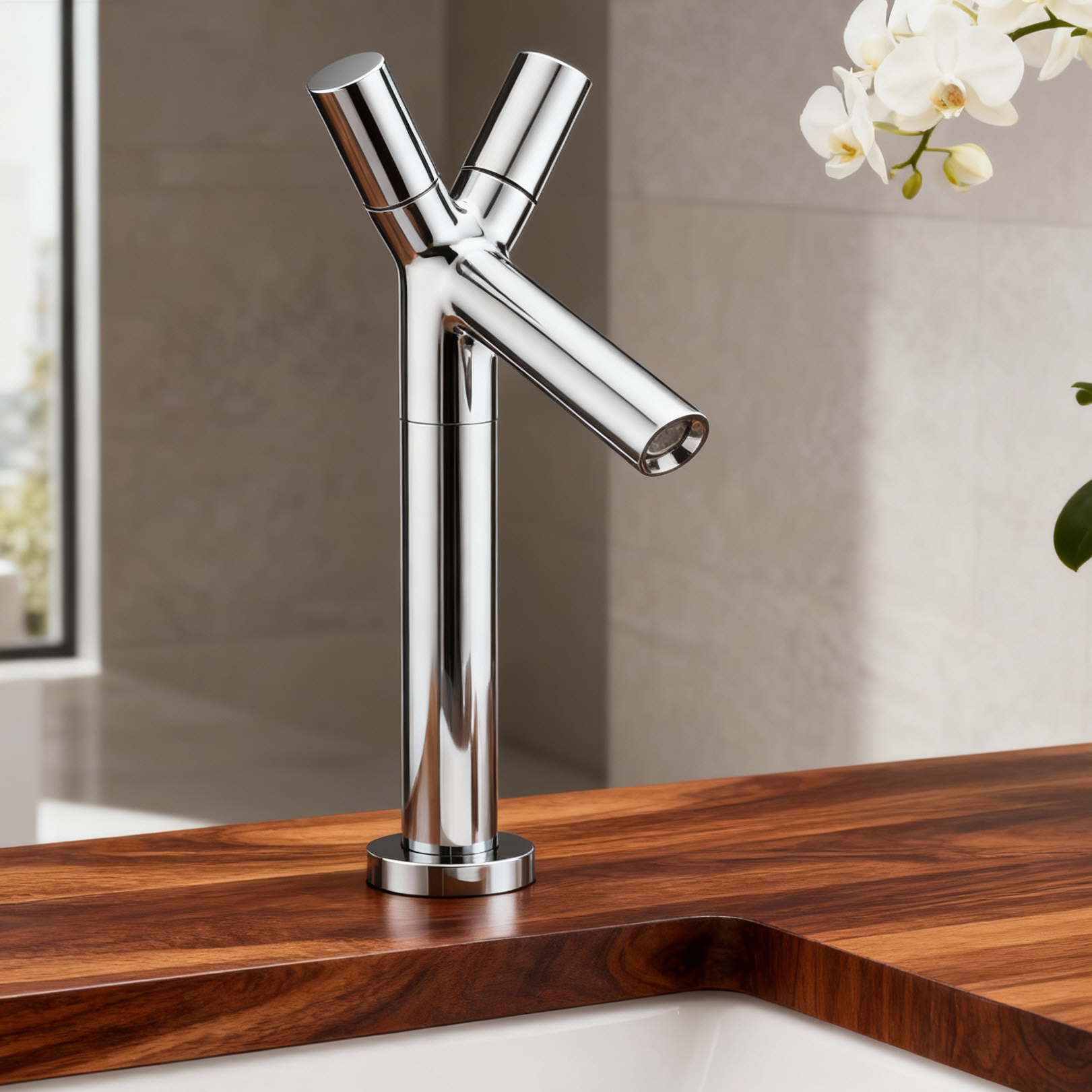 DF-Y6020 Modern Y-Shape Basin Faucet | DR Brass Chrome Finish | Designer Bathroom Mixer Tap