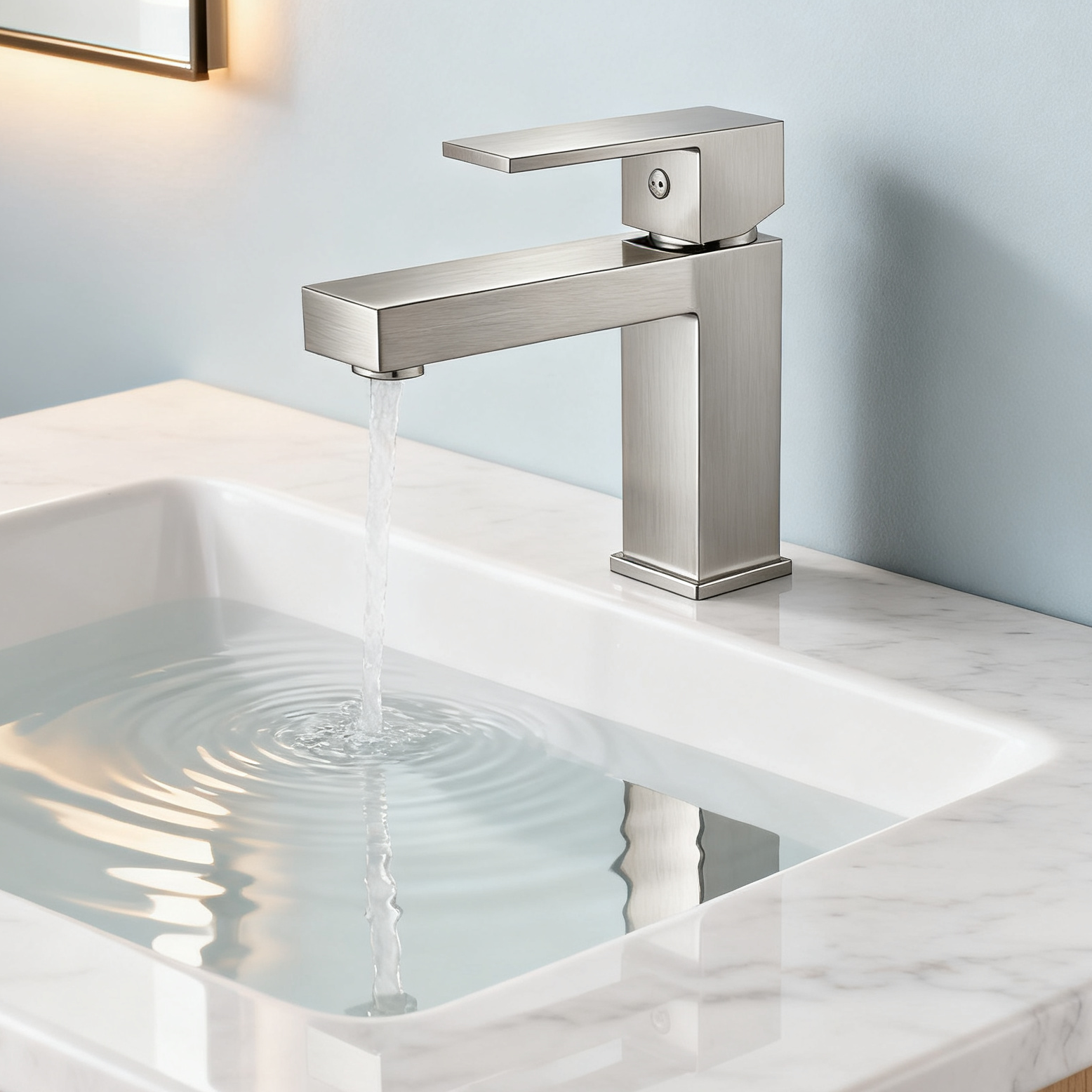 Brushed Nickel Single Handle Tall Vessel Sink Bathroom Faucet with Lever Handle Aerated Spout Corrosion-Resistant Copper Construction and Watermark Certification - Model 1401020