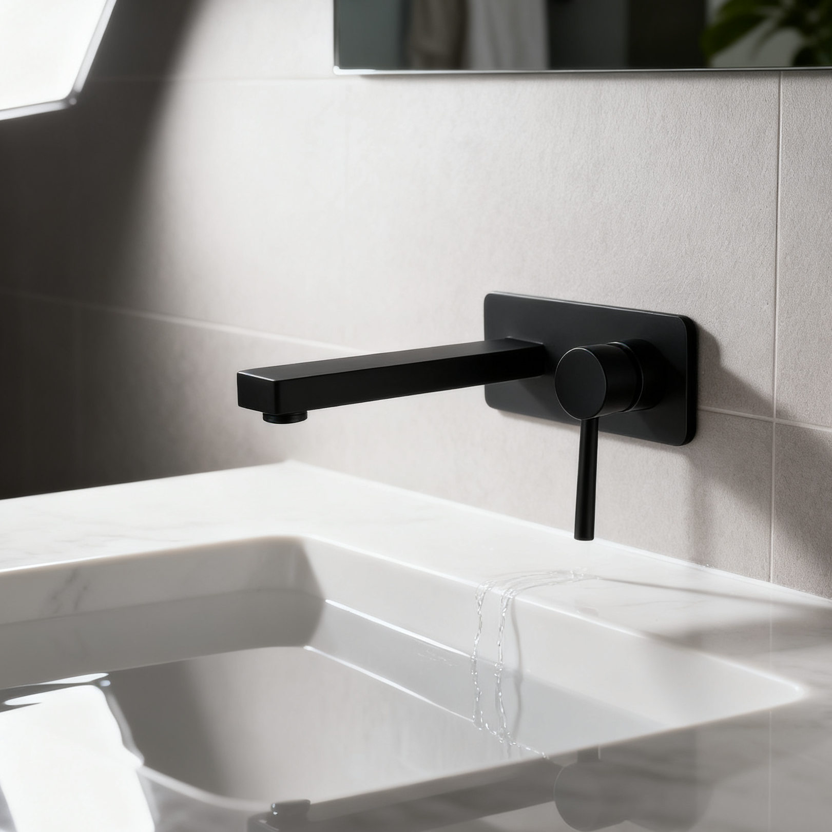 DF-05223 Matte Black Wall Mounted Brass Basin Faucet – Modern Minimalist Mixer Tap