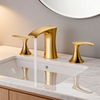 DF-05222-2 Brushed Gold 3-Hole Brass Basin Faucet – Luxury Modern Dual Handle Mixer Tap